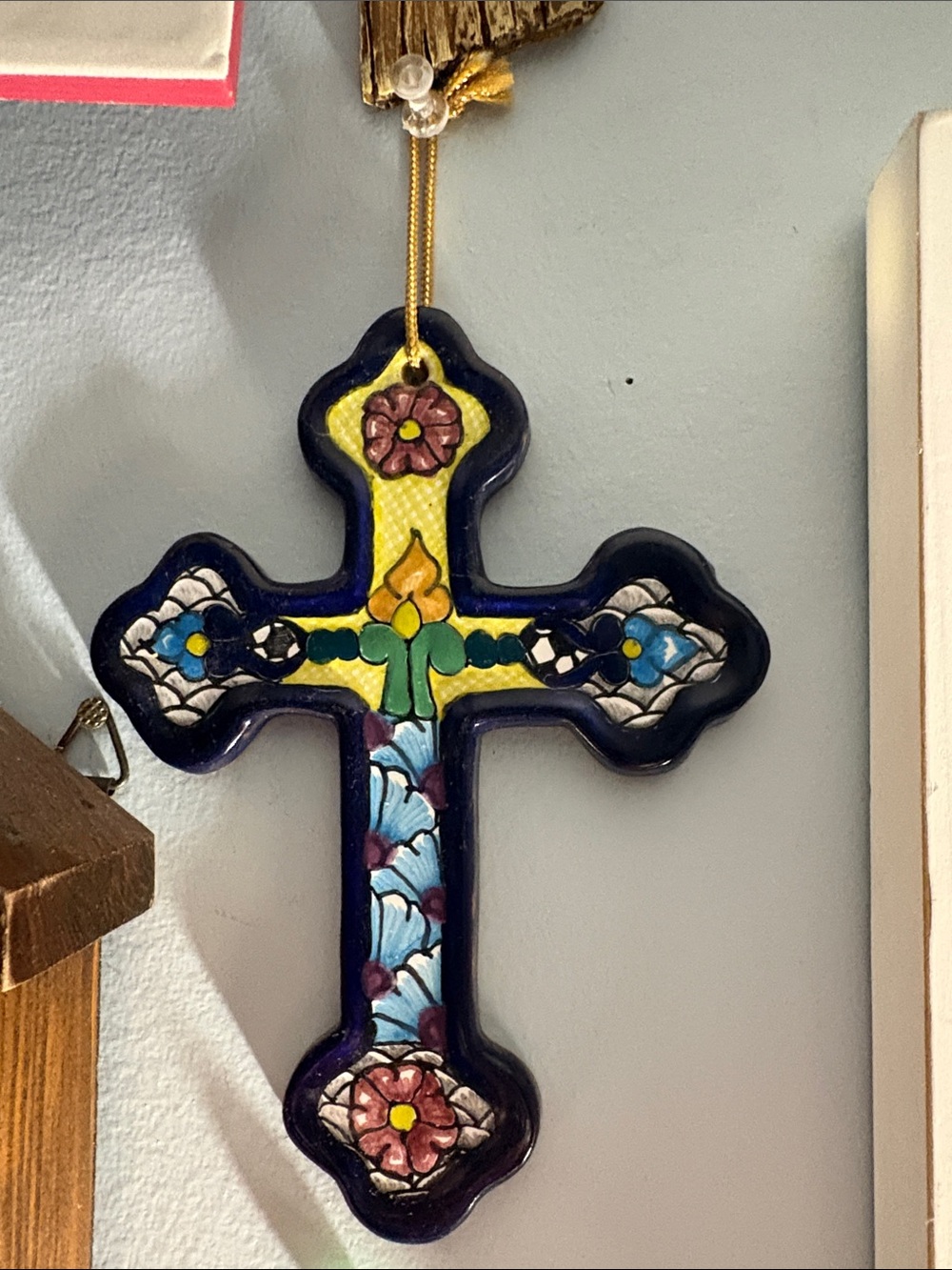 Hand-Painted Ceramic Cross Wall Hanging - Multicolor